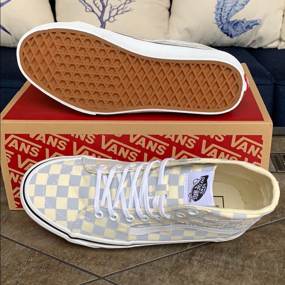 •• VANS Sk8-Hi TAPERED CHECKERBOARD Zenbl/TRWht men’s - Picture 3 of 16